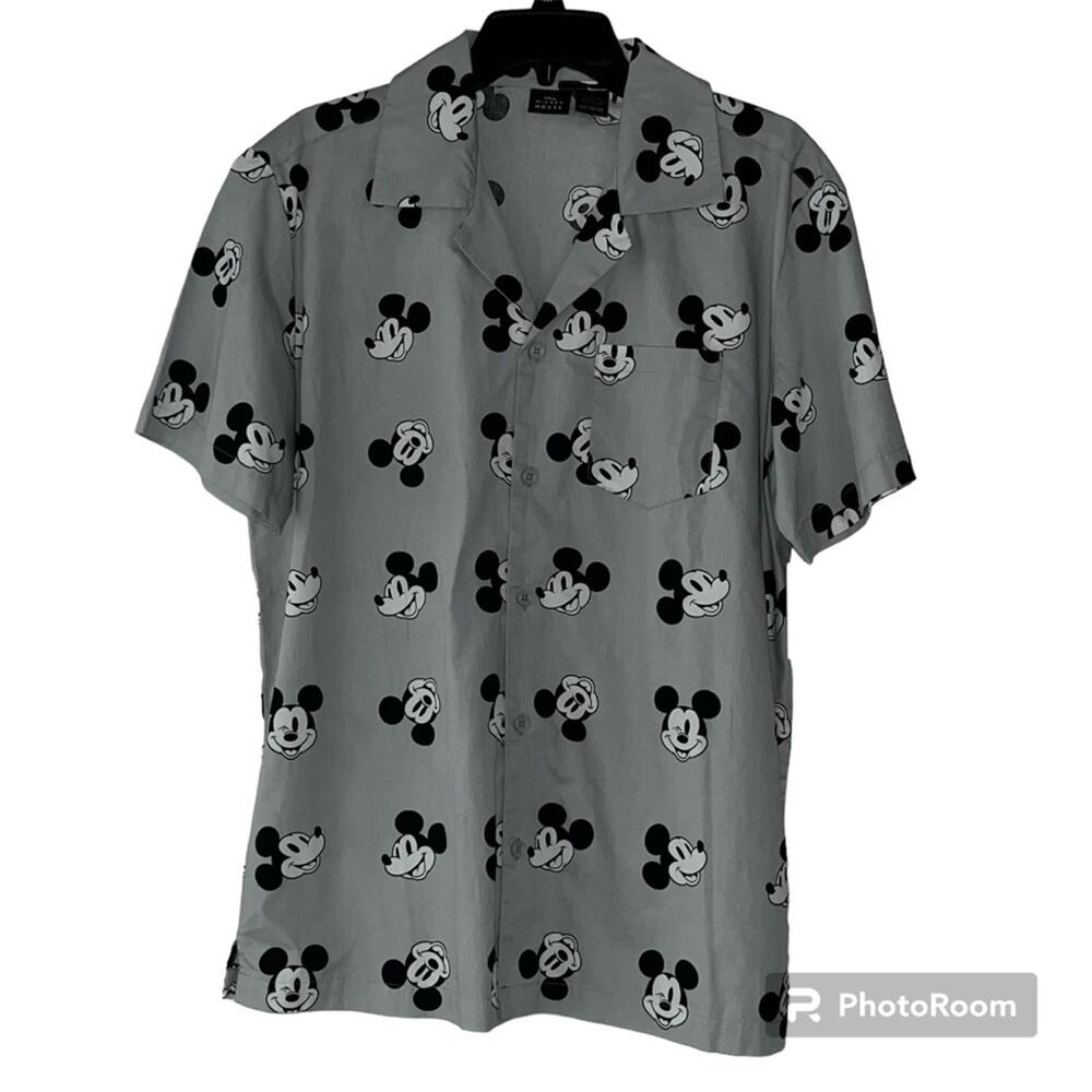 Disney Short Sleeve Mickey Mouse Button-Down Shirt Mens Sz M